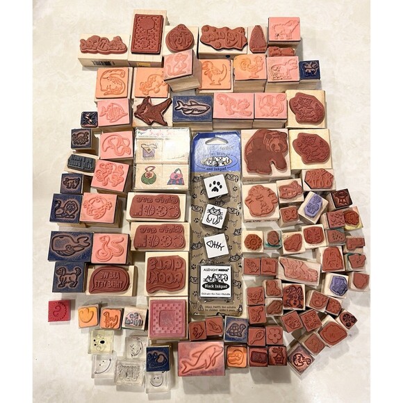 99+ Mixed Lot Wooden Block Ink Stamps Cats Christmas Fish Animals Arts Crafts - Picture 6 of 13